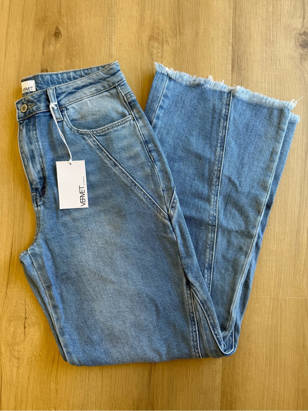 VERVET by Flying Monkey Light Blue Flare Jeans with Raw Hem